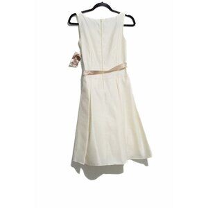 KID Collection Girls White Dress Pink Sash Zip Tie Boat Neck Sleeveless 14 NWT